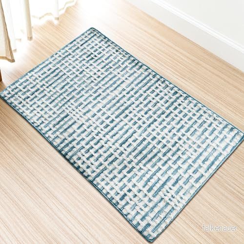 Comart, Dastan heminredningsmatta, för vardagsrum, badrum, sovrum, berberstil, linjemönster, blå och vit, 60 x 90 cm 8003768120838