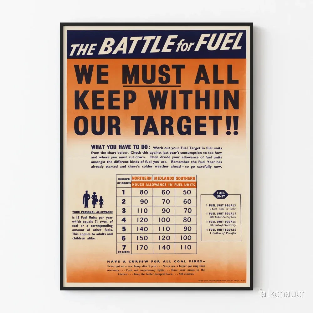 Väggposter i vintage stil från England, kamp om bränslet