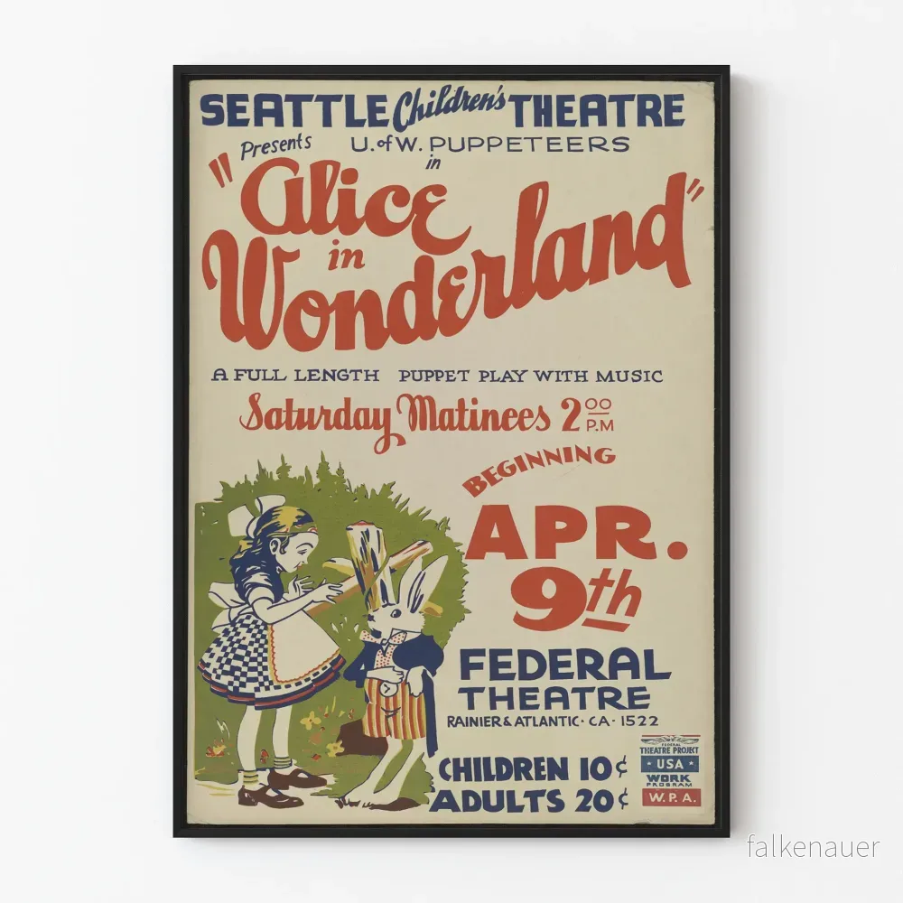 Vintageaffisch Alice i Underlandet teater för barnrumsinredning