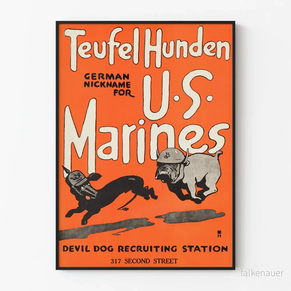 Vintageposter Teufel Hunden U.S. Marines väggdekoration