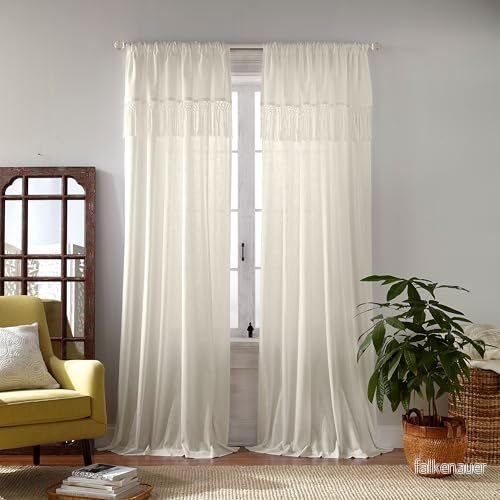 Elrene Macramé Tofs halvren fönstergardin, elfenben, 132 cm x 241 739550350166