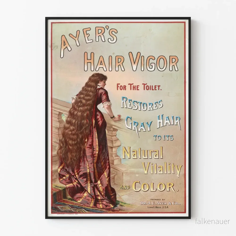 Vintageposter Ayer's Hair Vigor - Färg- och vitalitetsåterställning för håret