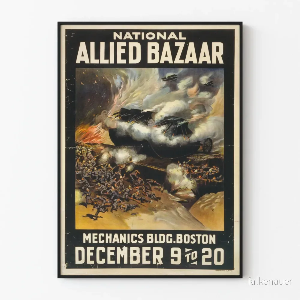 Vintageaffisch National Allied Bazaar Boston Krig