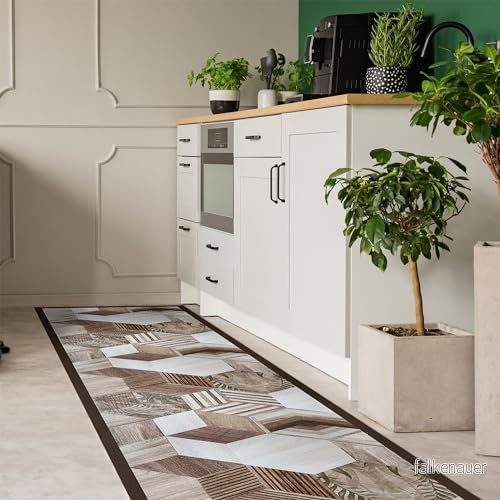 CREARREDA köksmatta Wood Tropical Hexagons 240 x 50 cm halkfri och tvättbar vinyl i vinyl, 100% tillverkad Italien Deluxe Line 8053178680088