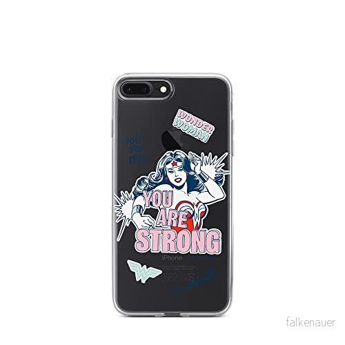 ERT GROUP mobiltelefonfodral för Apple Iphone 7 PLUS/ 8 PLUS originalt och officiellt licensierat DC mönster Wonder Woman 025 Vit anpassad till formen på mobiltelefonen, gedeeltelijk transparant 5903932932591