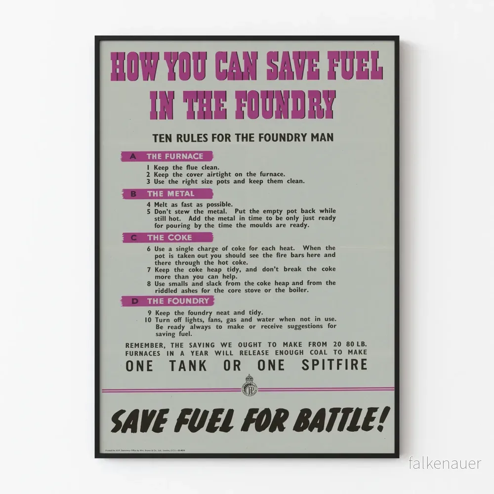 Vintageposter Hur man sparar bränsle vid gjutning - Industriell väggdekoration