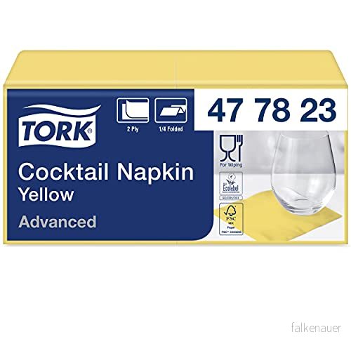 Tork 477823 cocktailservetter gul/cocktail servett i avancerad kvalitet med 1/4 fals/12 x 200 (2400) servetter/23,8 24 cm (B L) 7322540773262