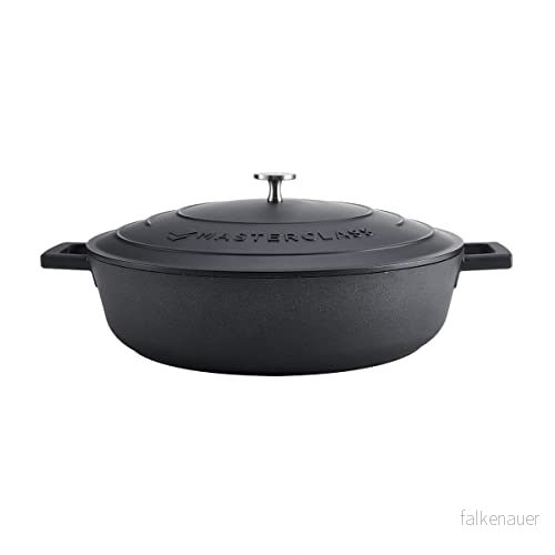 MasterClass Gryta med lock, liten 5L/32 cm, lättviktsgjuten aluminium, induktionshäll och ugnssäker, svart 5057982093457