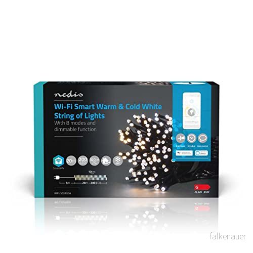 Nedis SmartLife Dekorativt LED rep varmvit sval 200 lysdioder inomhus och utomhus 7 rörelsemönster 20 m Android/IOS 5412810404766