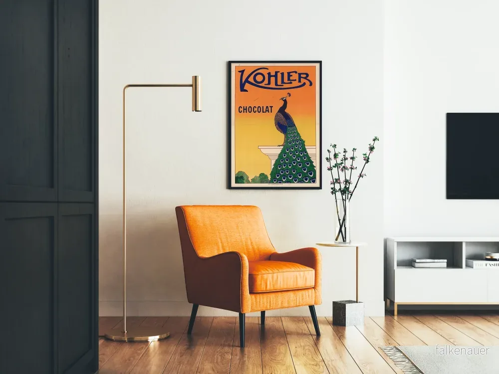 Vintageposter med choklad Kohler med färgstark påfågel - Bild 2