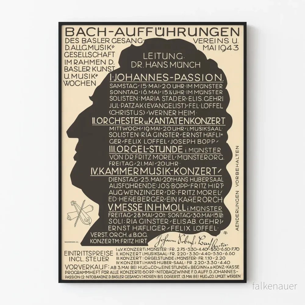 Klassisk konsertposter Bach Föreställningar 1943 – Vintage väggdekoration Klassisk konsertposter Bach Föreställningar 1943 – Vintage väggdekoration