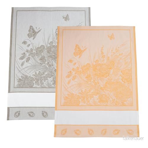 Filé uppsättning av 2 jacquard handdukar för kök med Aida, sätt in 55 hål att brodera, idealiska torka servis, tillverkad i Italien, blomsterdesign, gul och rep 8055727212917