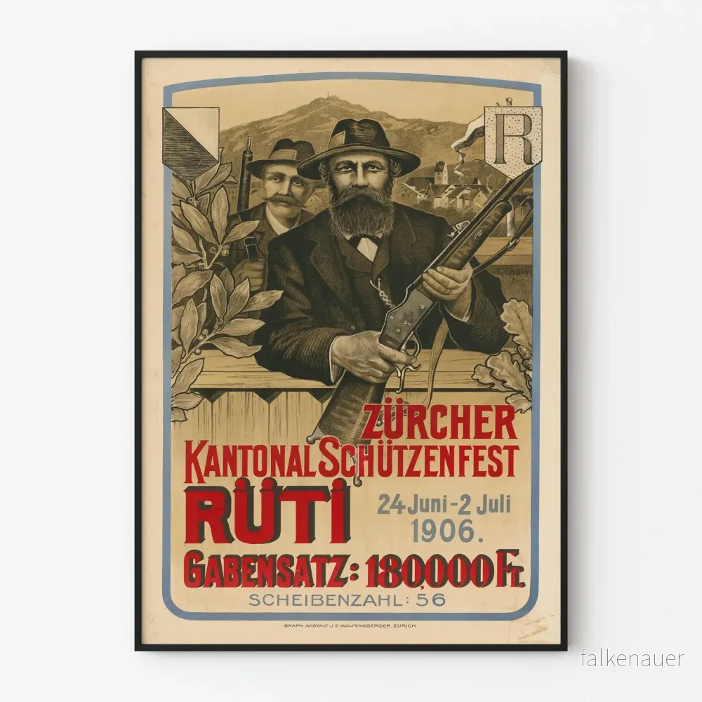 Vintageposter Zürich Schützenfest 1906 Rüti väggdekoration