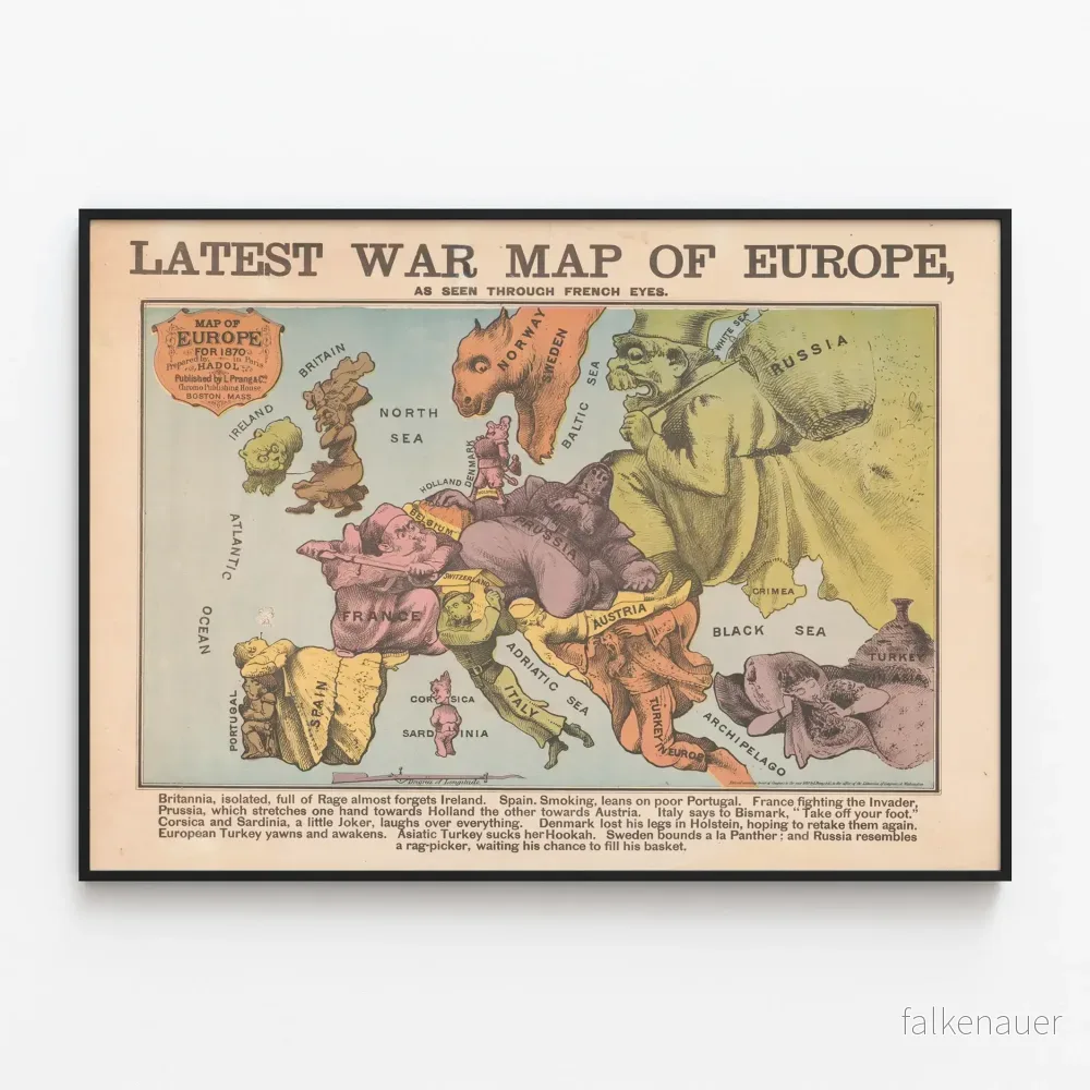 Satirisk karta över Europa i krig sett genom Frankrike Satirisk karta över Europa i krig sett genom Frankrike