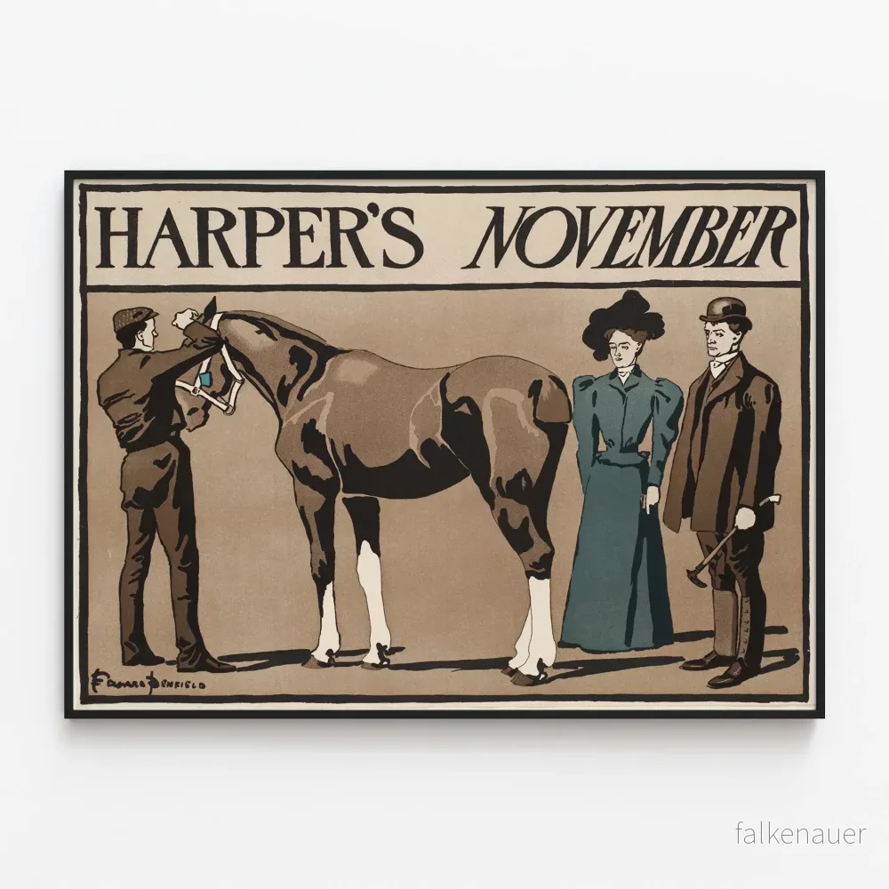 Harper’s november – Vintage väggdekor med häst och figurer poster Harper’s november – Vintage väggdekor med häst och figurer poster
