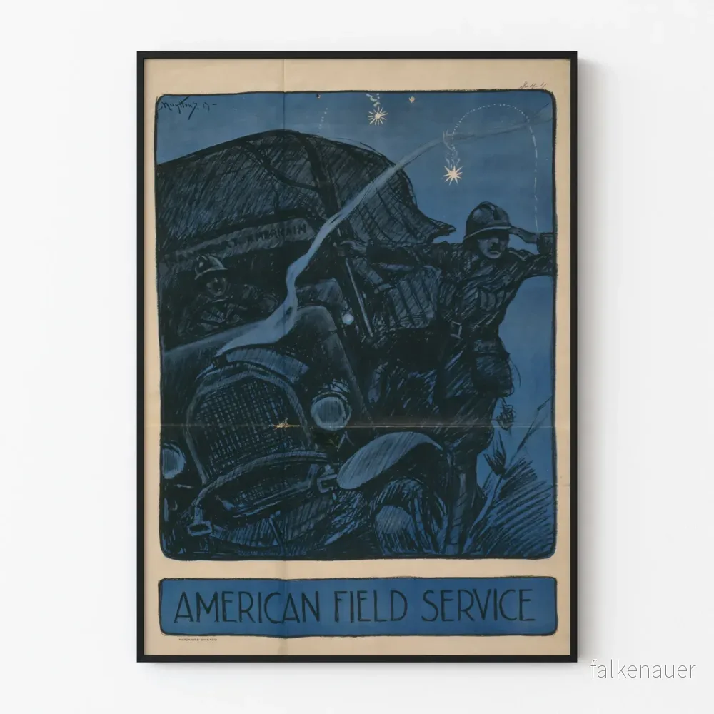 Vintage American Field Service-poster i blått och svart