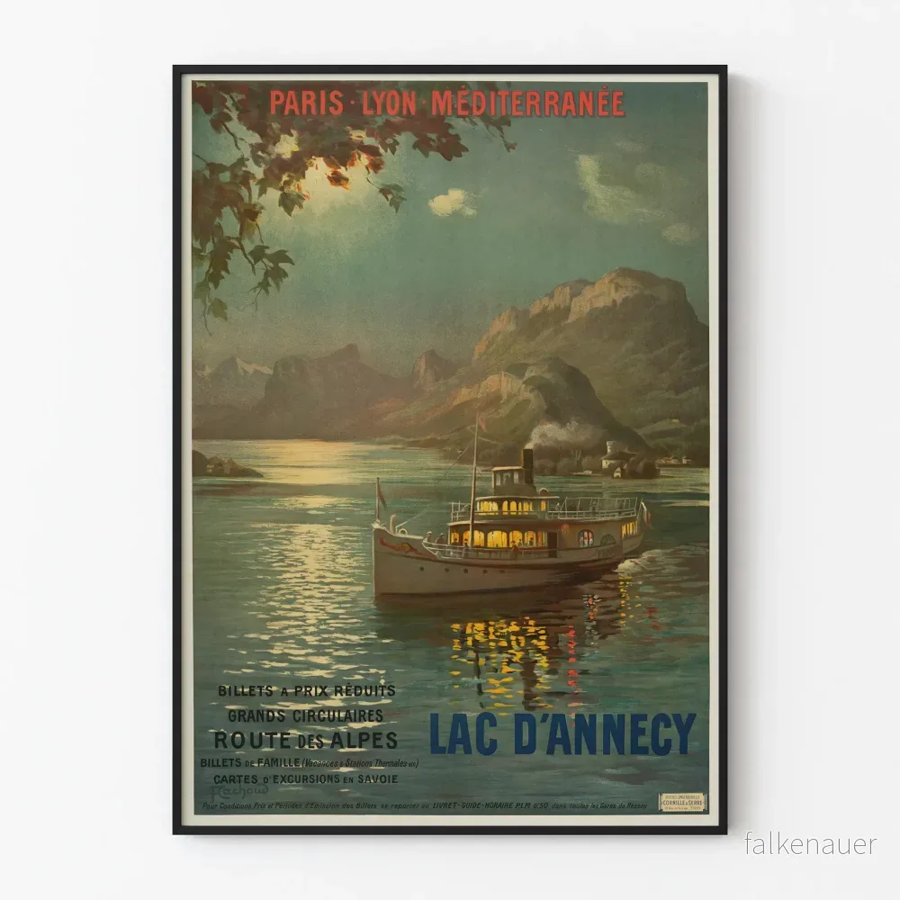 Vintageposter av Annecy-sjön PLM Paris Lyon Méditerranée