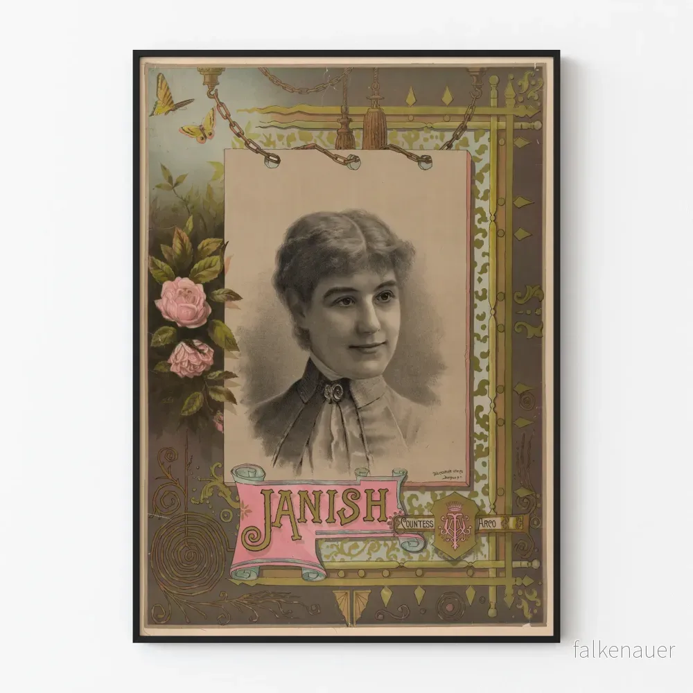 Vintage porträttposter av en dekorativ kvinnlig figur, Janish Countess Arco