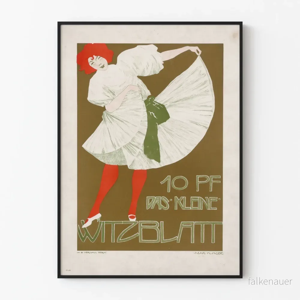 Vintageposter Das Kleine Witzblatt med dansös i vit klänning