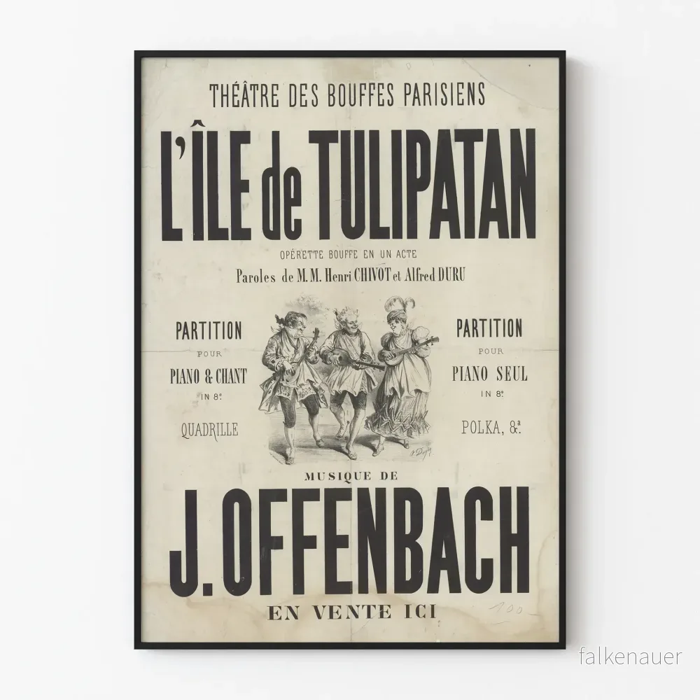 Vintageposter för Bouffes Parisiens teatern L'Île de Tulipatan - Musikväggdekoration