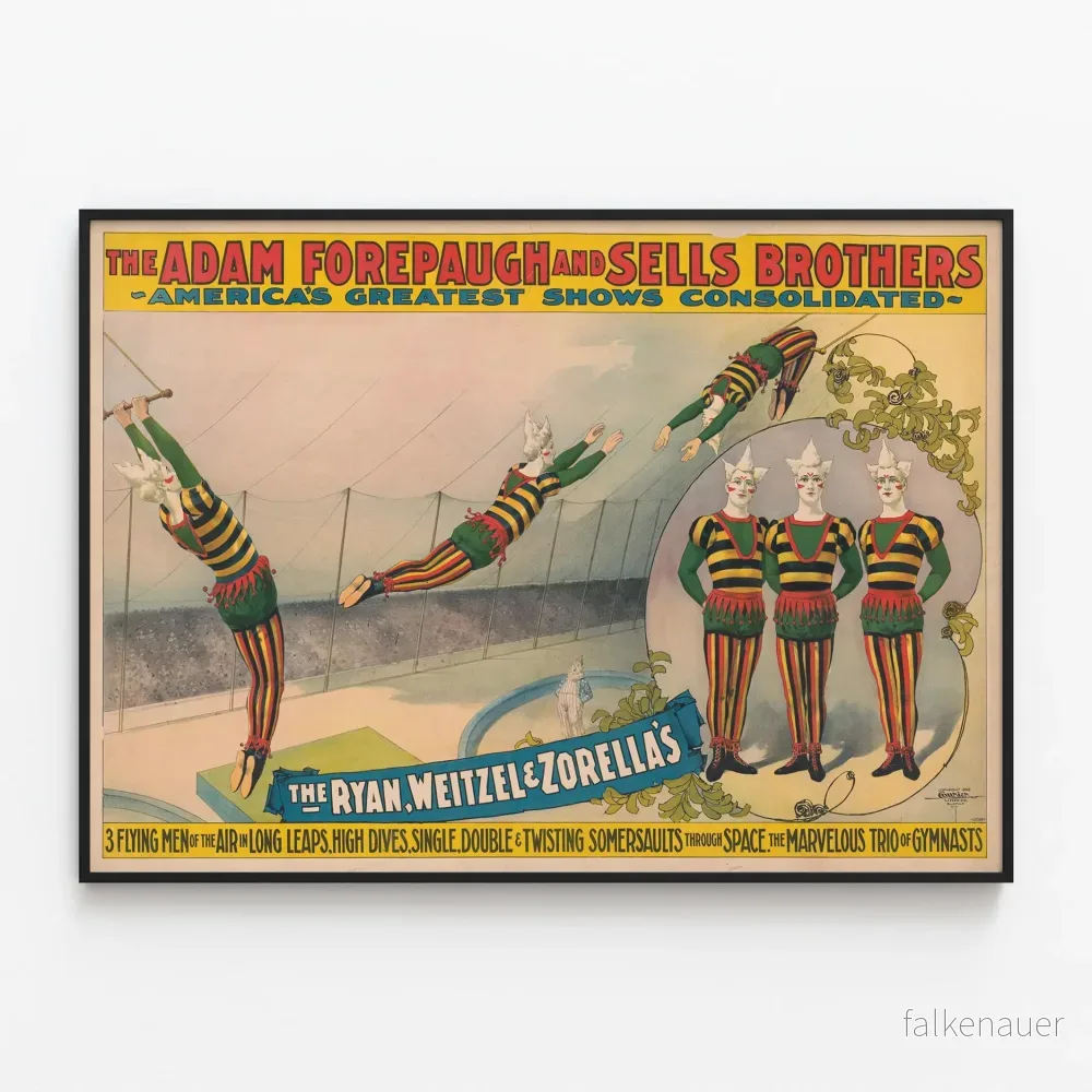 Vintageaffisch av cirkusen Adam Forepaugh och Sells Brothers - Akrobater och voltigeurgymnaster