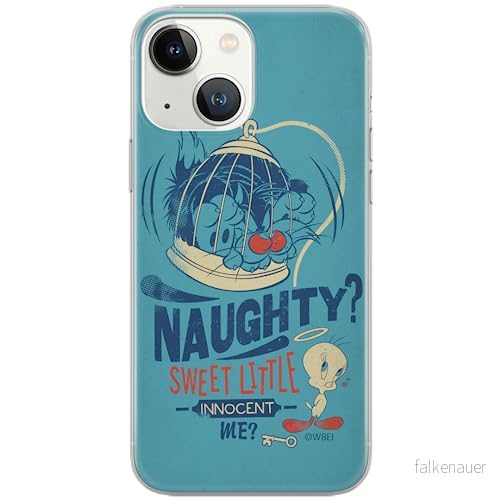 ERT GROUP mobiltelefonfodral för Iphone 13 MINI originalt och officiellt licensierat Looney Tunes mönster Sylvester and Tweety 001 Vit optimalt anpassad, fodral tillverkad av TPU plast 5903932881158