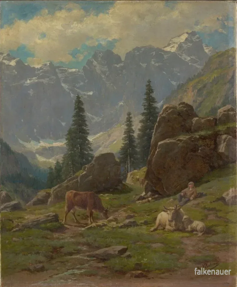Målning La Vallée de Brunni à Unterschächen dans le canton d'Uri - Albert Müller - Bild 2