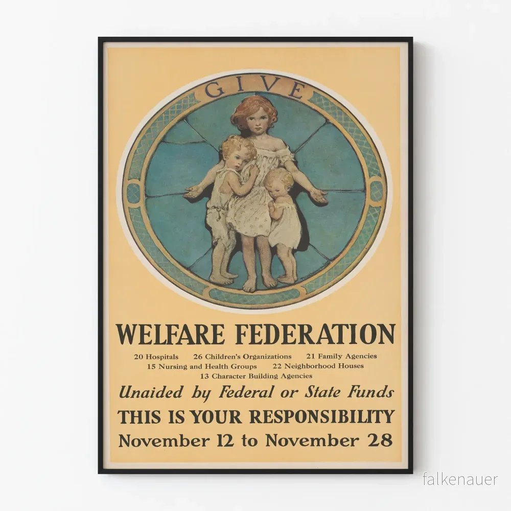 Vintageaffisch för Welfare Federation för solidaritet och ömsesidigt stöd