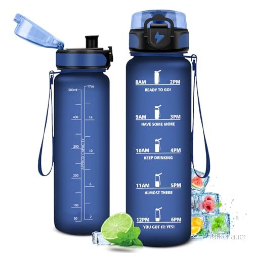 Barnvattenflaska 500 ml, sportvattenflaska med motiverande tidsmarkör, BPA fri, barnflaska, 1 klick öppen, vattenflaska för barn, skola, cykel, gym 602397331035