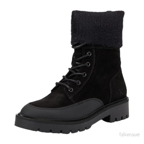 Calvin Klein kvinnors mocka snörning strid ankelstövlar, Svart trippel svart, 37 EU 8720639485208
