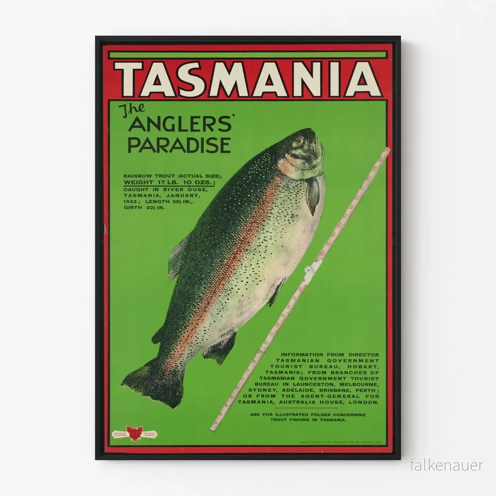 Vintageposter Tasmania Fiskarnas Paradis – Väggdekoration för Fiske och Natur