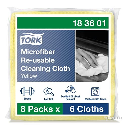 Tork Mikrofiber Rengöringsduk återanvändbar gul, för torr och våtavtorkning, 8 x 6 dukar, 183601 7322541265773