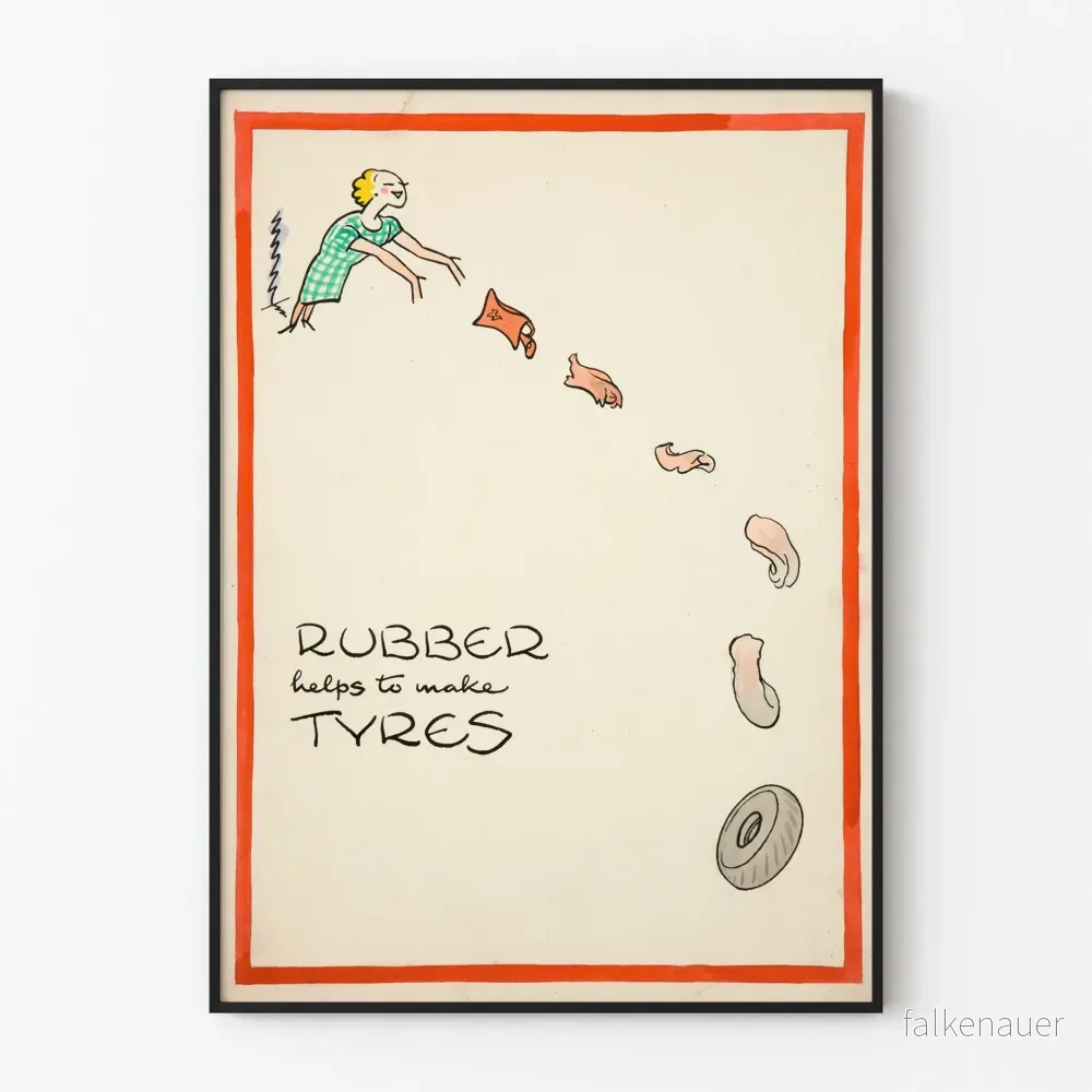 Vintageaffisch med illustration av gummi och däck