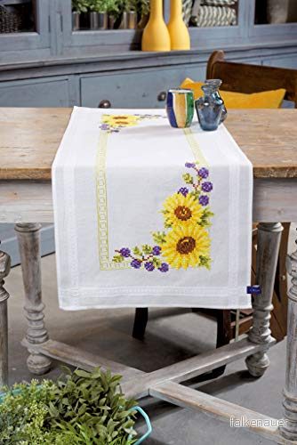 Vervaco Bordslöpare solros broderipack/löpare i förtryckt/förtryckt korsstygn, bomull, flerfärgad, 40 x 100 0,3 cm 5413480446735