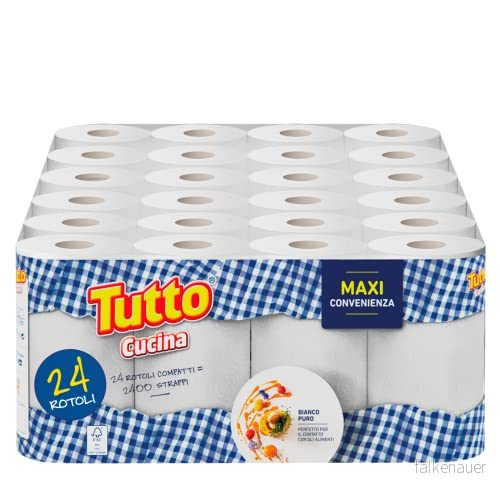 All Kitchen 24 maximala pappersrullar, 2 lager, 100 x rivjärn, extra absorberande och superhållbara, lämpliga för rengöring av ytor kontakt med livsmedel, tillverkad i Italien 8005892416979