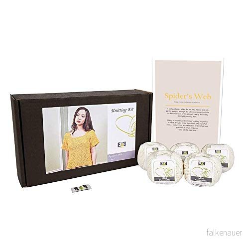DesignEtte Spider's Web damstickningskit 100 procent egyptisk bomull ull garnskålar och mönster nybörjare startpaket låda 50 g 127 m/5 lager, vit, 2XL 701851983299