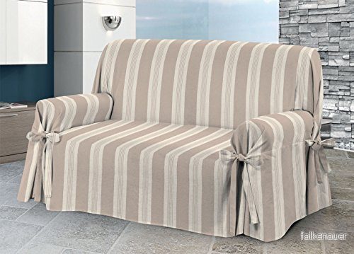 BIANCHERIAWEB Sofföverdrag med rosettband, överdrag för soffskydd, Salvadivano tillverkad i Italien, 3 sits färg Grancasa beige 8056710008524