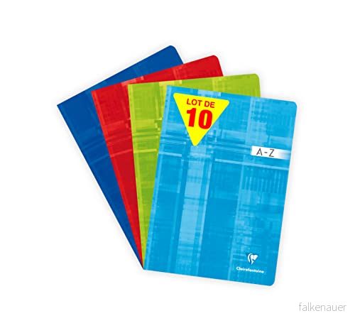 Clairefontaine 3169C stapelbundna indexerade böcker, A4, kvadratisk, 90 g, 48 ark blandade färger, paket med 10 3663619043850
