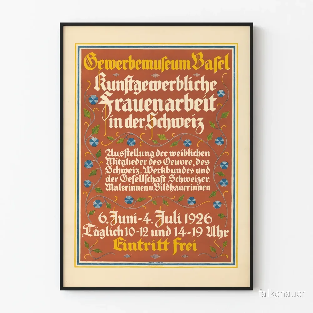 Vintageposter Gewerbemuseum Basel utställning konst kvinnlig schweizisk 1926