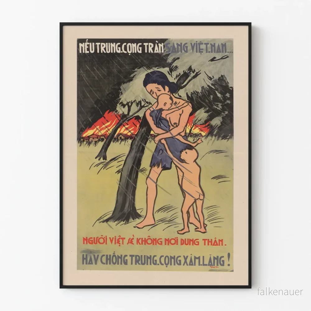 Väggposter med vietnamesisk vintagekonst - kamp mot den kommunistiska invasionen