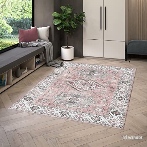BALTA Vintage rosa tryck modern design matta för inomhusbruk vardagsrum sovrum, 160 x 230 cm, gammal medaljong, mekanisk vävning 100% polyester, grå 5414995902181