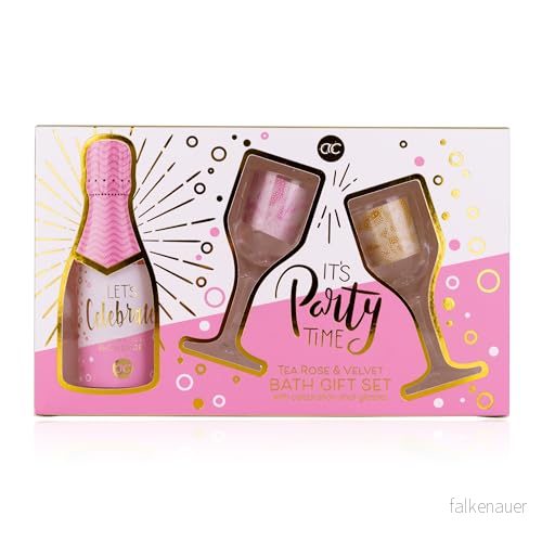 Accentra Presentset LET'S CELEBRATE för kvinnor i en vacker presentask, 150 ml duschgel, 2 x shotglas champagneglasform (2,5 cl), vårdset och flickor födelsedag speciella 4015953722097