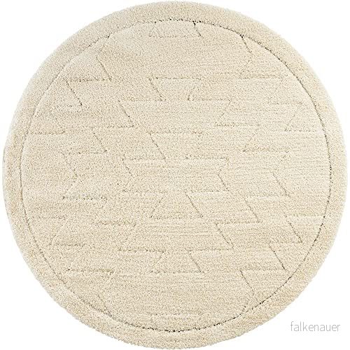 Mint Rugs Design hög lugg matta Cara rund (ø 160 cm, låg look, 100% polypropen, mjuk, slitstark och lättskött, perfekt för vardagsrum, sovrum eller arbetsrum) gräddvit 4260731883280