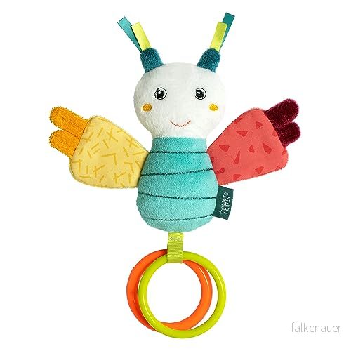 Fehn Toy Baby Fjäril motorikleksak med greppring lekdjur greppelement babyleksak för att greppa, gosa och upptäcka gosedjur spädbarn småbarn från 0+ månader 4001998049091