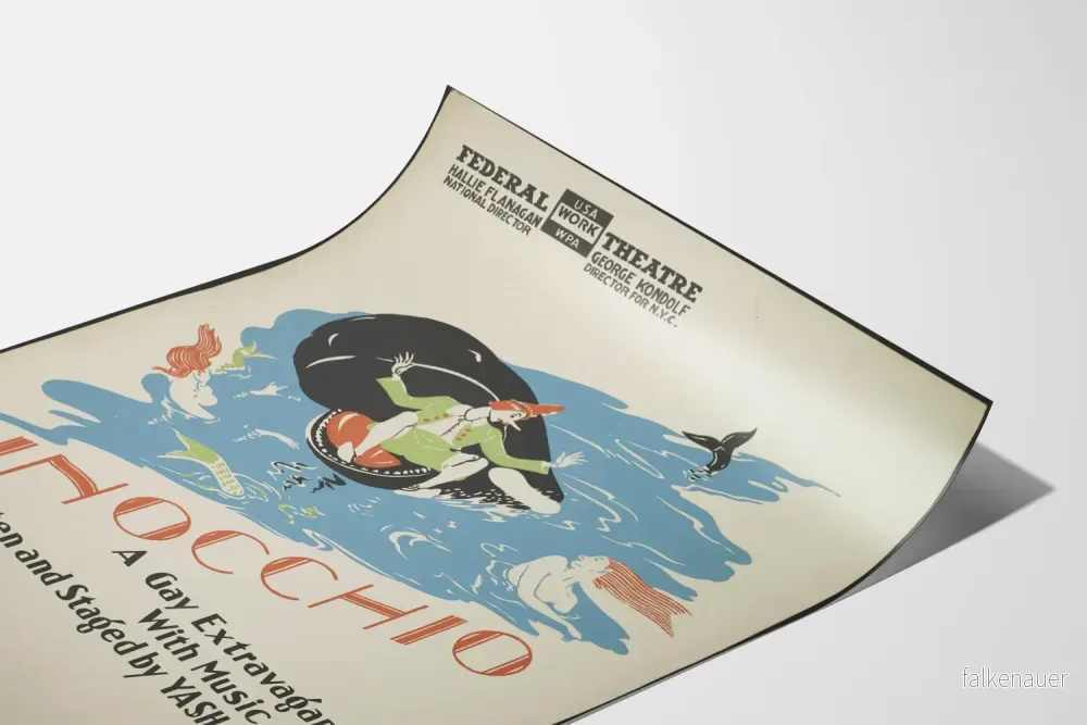 Vintage dekorativ poster med Pinocchio, sirener och val - Bild 3