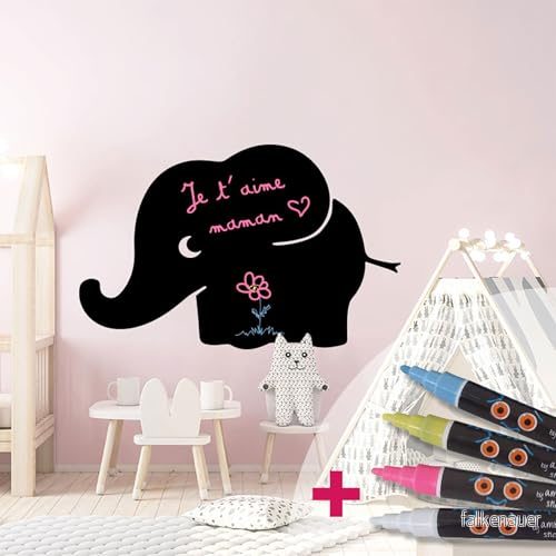 Ambiance Sticker Svart skiffer självhäftande klistermärken elefant baby H 65 x B 100 cm + 4 flytande kritor 5415231916467 Ambiance Sticker Svart skiffer självhäftande klistermärken elefant baby H 65 x B 100 cm + 4 flytande kritor 5415231916467