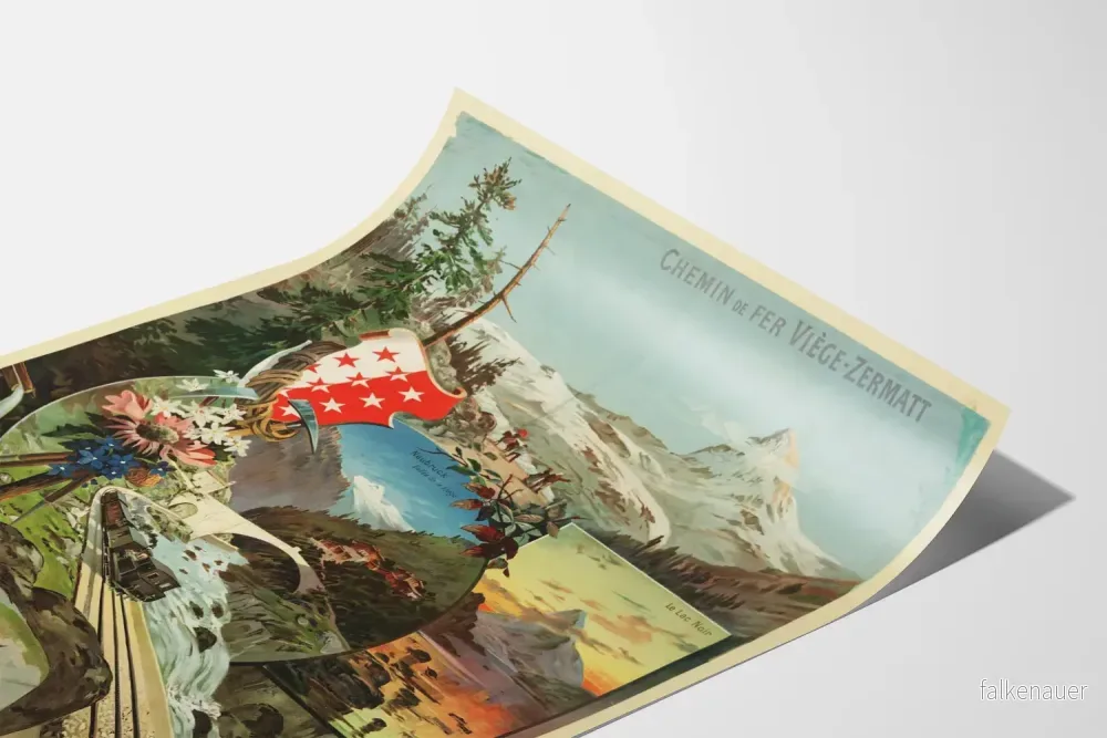 Vintageposter Mont-Cervin Mont-Rose järnväg Viège-Zermatt - Bild 3