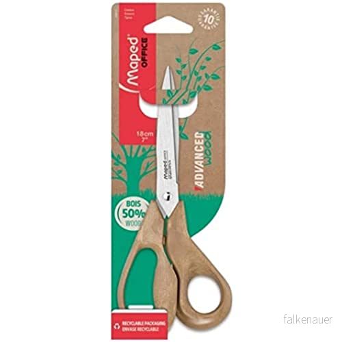 Maped Avancerad 50% PP träsax spetsad tå blad och nitar i rostfritt stål ergonomiska 3D handtag med träpulver 10 års garanti 18 cm sax 3154144981118