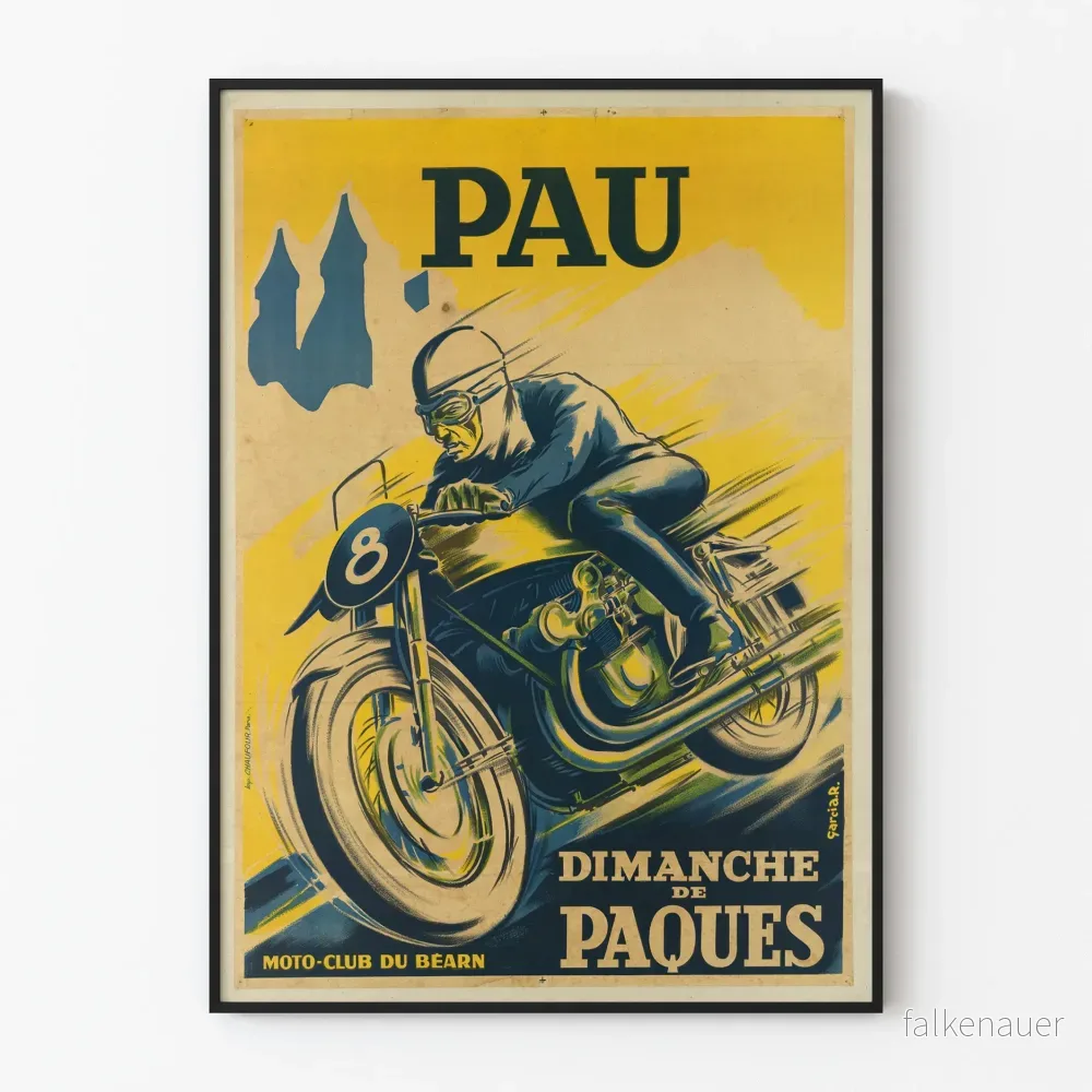 Vintage poster för motorcykelklubb i Béarn Pau Påskdagen