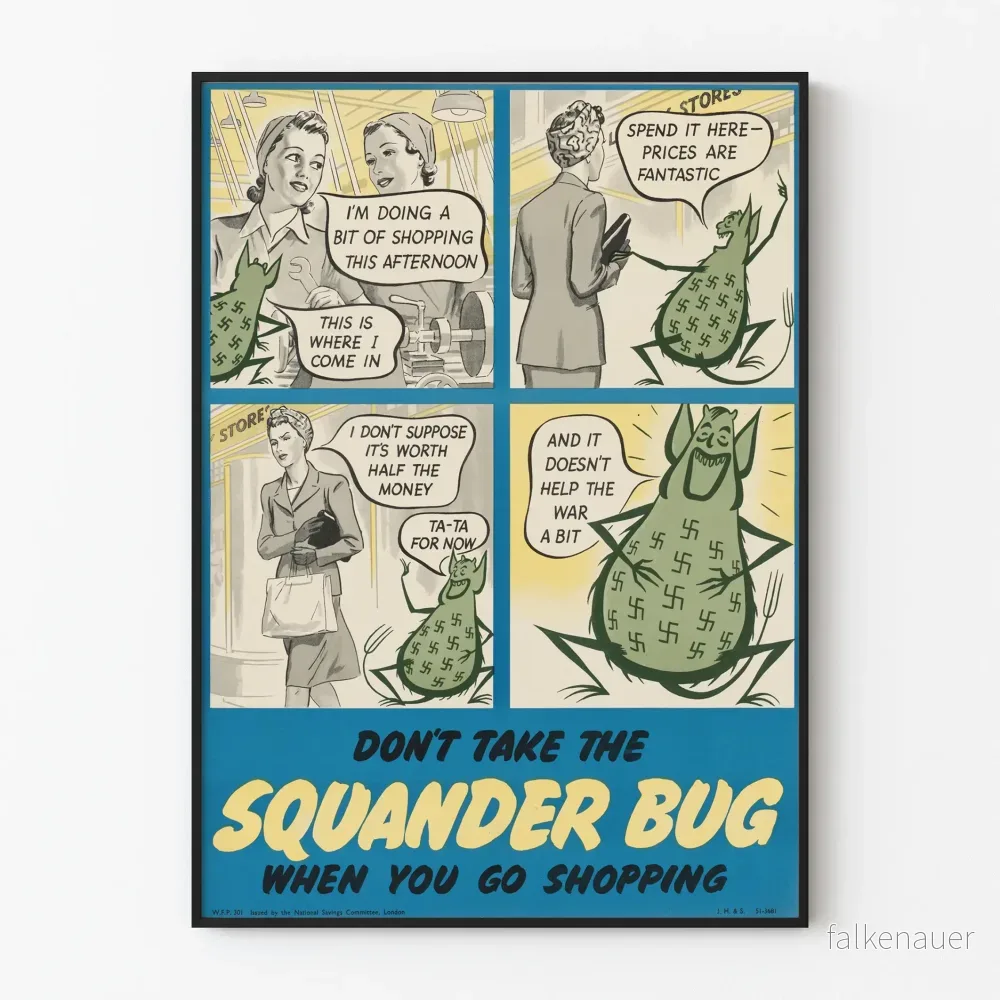 Vintageposter för kampanjen "Don't Take the Squander Bug" mot matsvinn